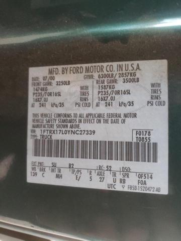 Photo 10 from auction – 2000 FORD F150 with VIN 1FTRX17L0YNC27339