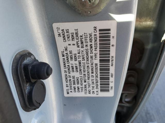 Photo 10 from auction – 2012 HONDA CIVIC LX with VIN 2HGFB2F5XCH559298