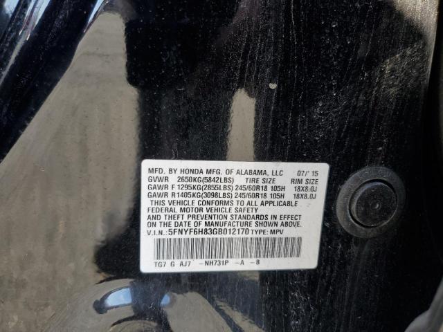 Photo 10 from auction – 2016 HONDA PILOT EXL with VIN 5FNYF6H83GB012170