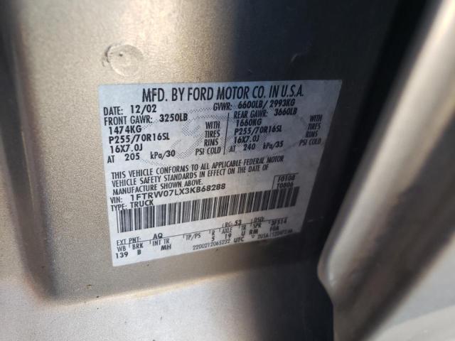 Photo 10 from auction – 2003 FORD F150 SUPER with VIN 1FTRW07LX3KB68288