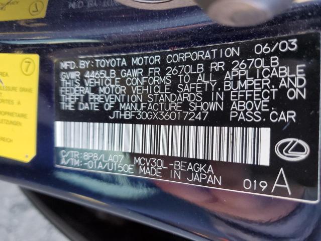 Photo 10 from auction – 2003 LEXUS ES 300 with VIN JTHBF30GX36017247