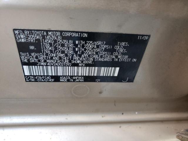 Photo 10 from auction – 2010 TOYOTA RAV4 with VIN JTMBF4DV2AD027392