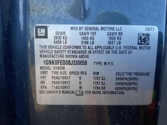 Photo 10 from auction – 2011 CHEVROLET TRAVERSE L with VIN 1GNKVFED8BJ330658