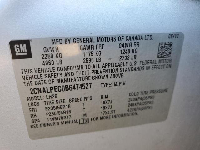 Photo 10 from auction – 2011 CHEVROLET EQUINOX LT with VIN 2CNALPEC0B6474527