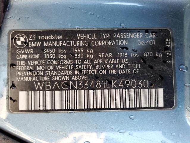 Photo 10 from auction – 2001 BMW Z3 2.5 with VIN WBACN33481LK49030