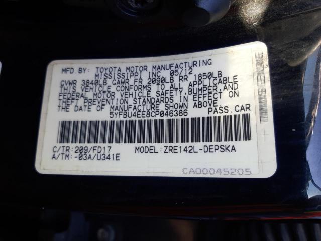 Photo 10 from auction – 2012 TOYOTA COROLLA with VIN 5YFBU4EE8CP046386