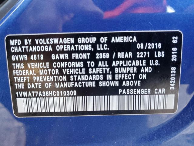 Photo 10 from auction – 2017 VOLKSWAGEN PASSAT S with VIN 1VWAT7A36HC010309