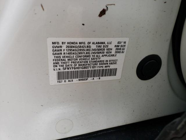 Photo 10 from auction – 2016 HONDA PILOT ELIT with VIN 5FNYF6H01GB071101