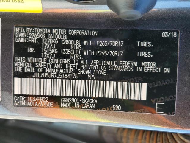 Photo 10 from auction – 2018 TOYOTA 4RUNNER SR with VIN JTEZU5JR7J5184178