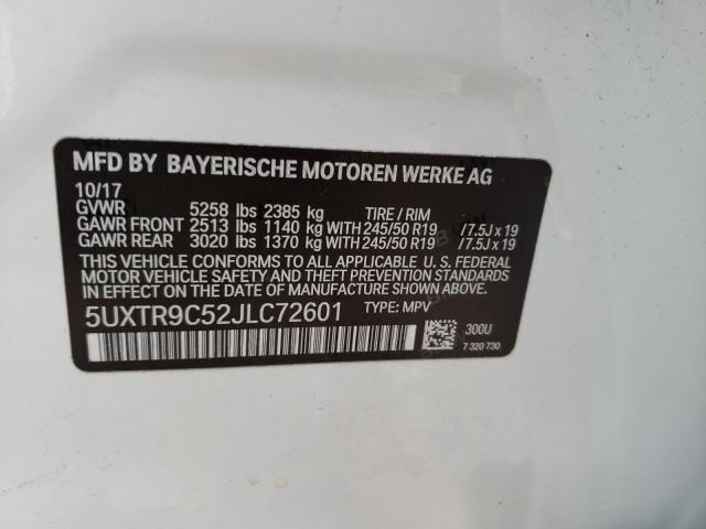 Photo 10 from auction – 2018 BMW X3 XDRIVE3 with VIN 5UXTR9C52JLC72601