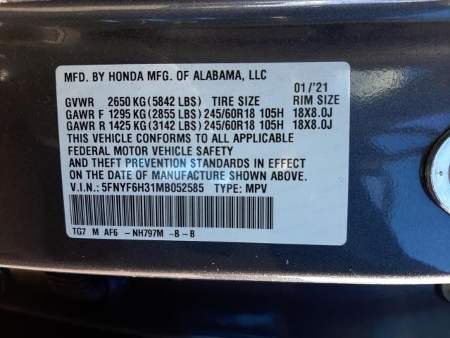 Photo 10 from auction – 2021 HONDA PILOT EX with VIN 5FNYF6H31MB052585