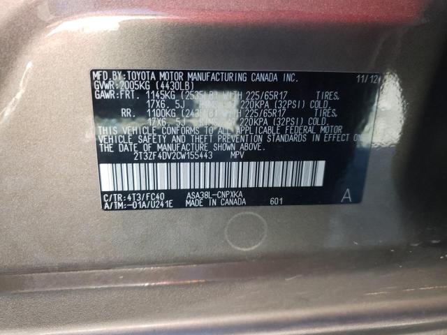 Photo 10 from auction – 2012 TOYOTA RAV4 with VIN 2T3ZF4DV2CW155443