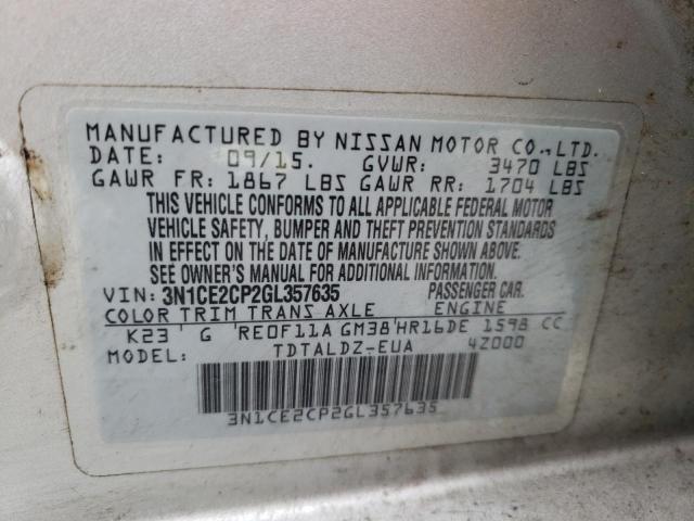 Photo 10 from auction – 2016 NISSAN VERSA NOTE with VIN 3N1CE2CP2GL357635