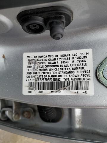 Photo 10 from auction – 2015 HONDA CIVIC SE with VIN 19XFB2F70FE015652