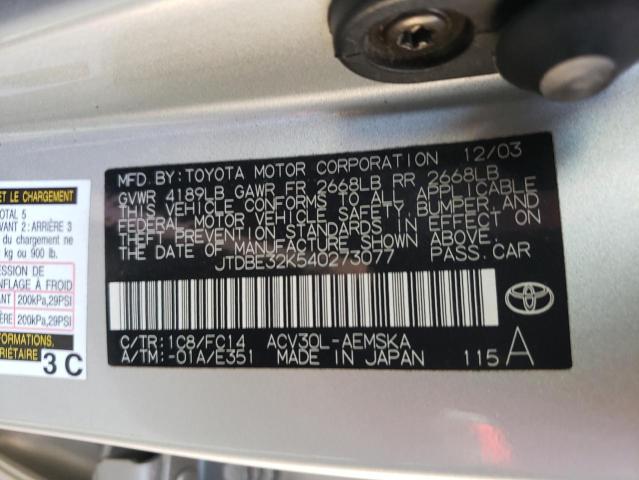 Photo 10 from auction – 2004 TOYOTA CAMRY LE with VIN JTDBE32K540273077