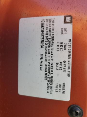 Photo 10 from auction – 2005 CHEVROLET COBALT with VIN 1G1AK12F457578194