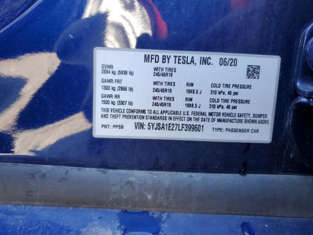 Photo 10 from auction – 2020 TESLA MODEL S with VIN 5YJSA1E27LF399601