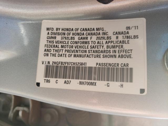 Photo 10 from auction – 2012 HONDA CIVIC EXL with VIN 2HGFB2F97CH525841