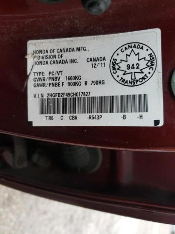 Photo 10 from auction – 2012 HONDA CIVIC LX with VIN 2HGFB2F49CH017827