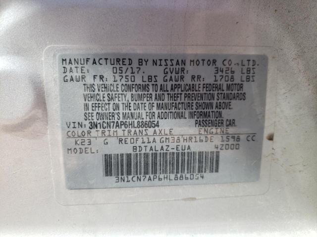 Photo 10 from auction – 2017 NISSAN VERSA S with VIN 3N1CN7AP6HL886054