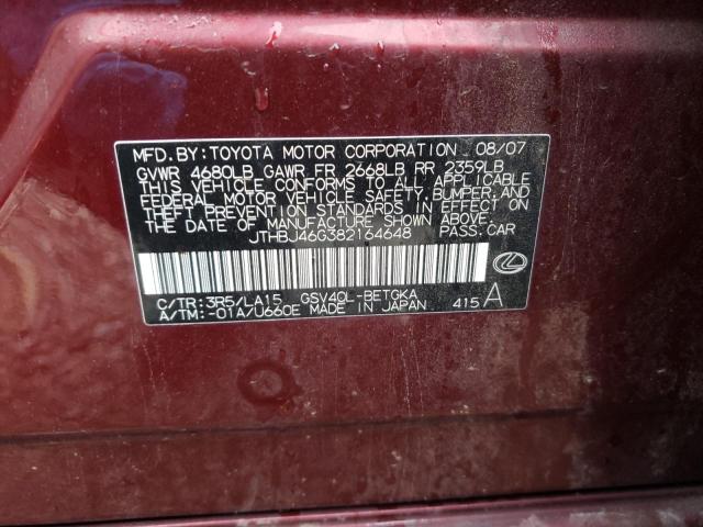 Photo 10 from auction – 2008 LEXUS ES 350 with VIN JTHBJ46G382164648
