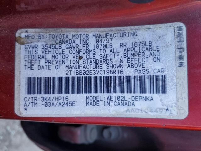 Photo 10 from auction – 1997 TOYOTA COROLLA DX with VIN 2T1BB02E3VC198016