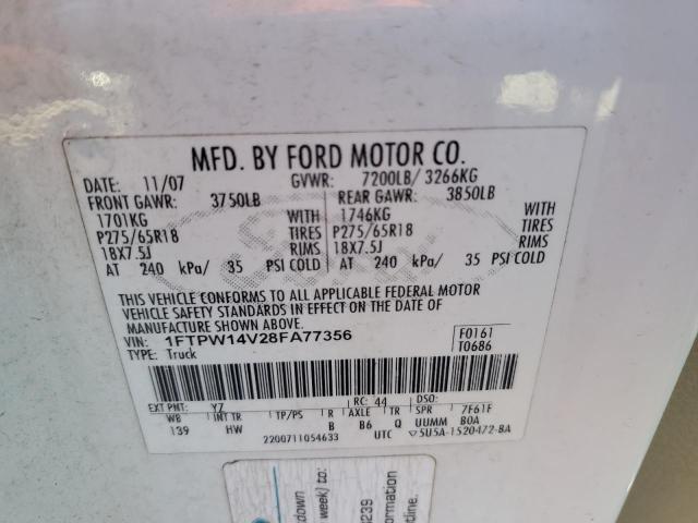 Photo 10 from auction – 2008 FORD F150 SUPER with VIN 1FTPW14V28FA77356