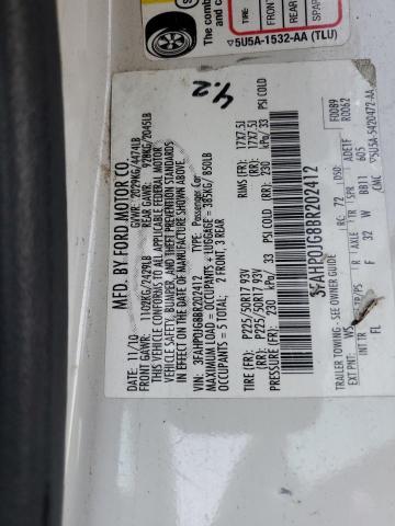 Photo 10 from auction – 2011 FORD FUSION SEL with VIN 3FAHP0JG8BR202412