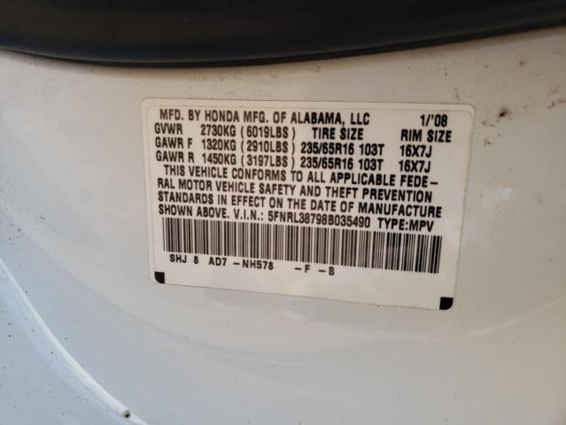 Photo 10 from auction – 2008 HONDA ODYSSEY EX with VIN 5FNRL38798B035490