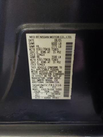 Photo 10 from auction – 2005 NISSAN PATHFINDER with VIN 5N1AR18W35C781316
