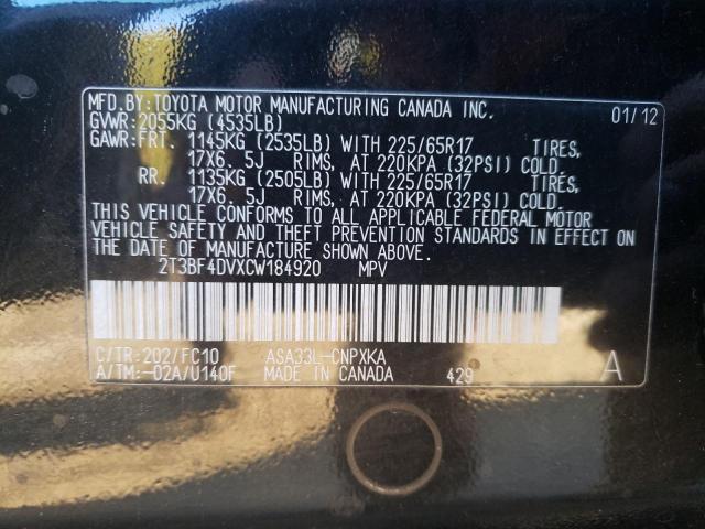 Photo 10 from auction – 2012 TOYOTA RAV4 with VIN 2T3BF4DVXCW184920