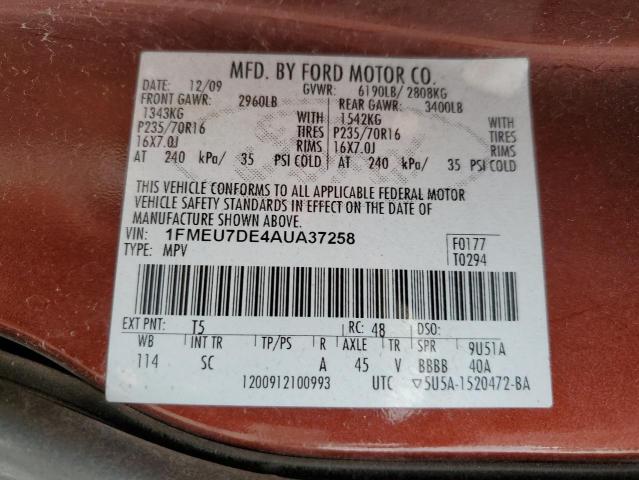 Photo 10 from auction – 2010 FORD EXPLORER X with VIN 1FMEU7DE4AUA37258