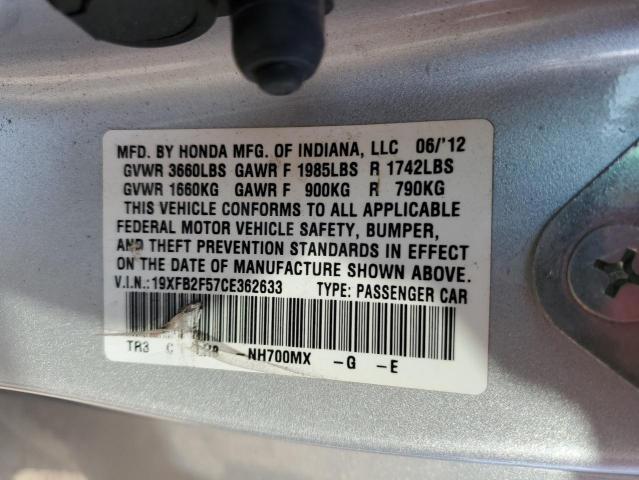Photo 10 from auction – 2012 HONDA CIVIC LX with VIN 19XFB2F57CE362633