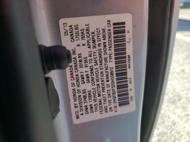 Photo 10 from auction – 2013 HONDA CIVIC LX with VIN 2HGFB2F52DH558972