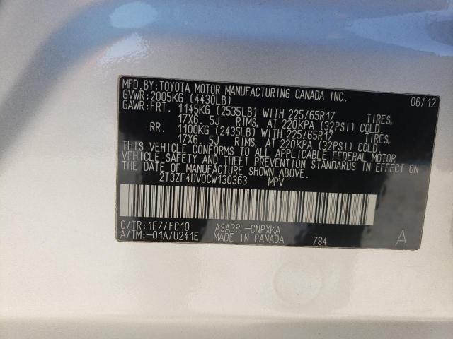 Photo 10 from auction – 2012 TOYOTA RAV4 with VIN 2T3ZF4DV0CW130363