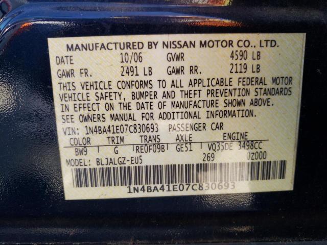 Photo 10 from auction – 2007 NISSAN MAXIMA SE with VIN 1N4BA41E07C830693