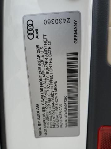 Photo 10 from auction – 2021 AUDI A4 PREMIUM with VIN WAUABAF45MA087390