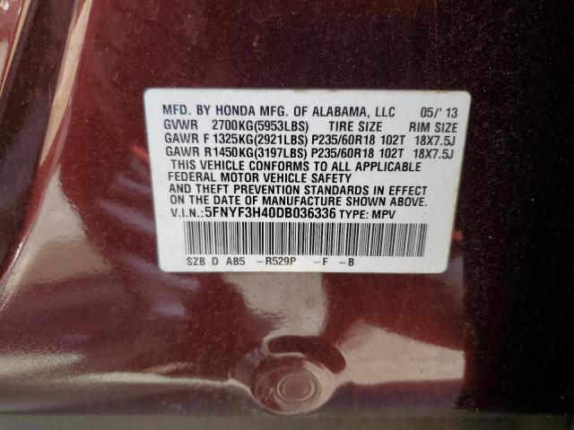 Photo 10 from auction – 2013 HONDA PILOT EX with VIN 5FNYF3H40DB036336
