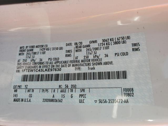 Photo 10 from auction – 2020 FORD F150 SUPER with VIN 1FTEW1C43LKE97630