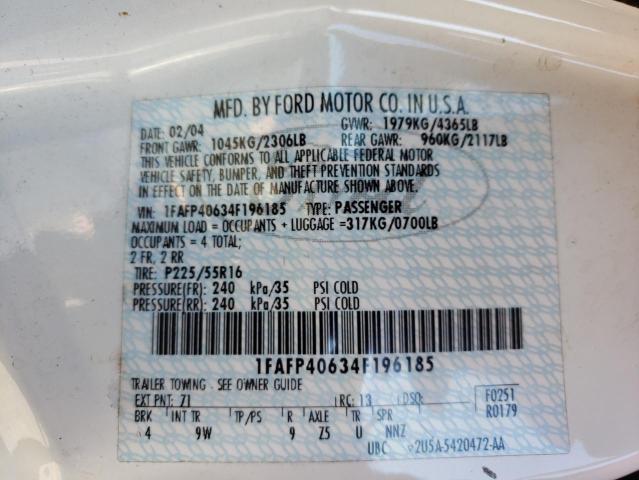Photo 10 from auction – 2004 FORD MUSTANG with VIN 1FAFP40634F196185