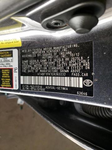 Photo 10 from auction – 2012 TOYOTA CAMRY BASE with VIN 4T4BF1FK1CR263232
