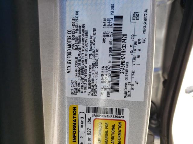 Photo 10 from auction – 2017 FORD FUSION SE with VIN 3FA6P0H74HR339420