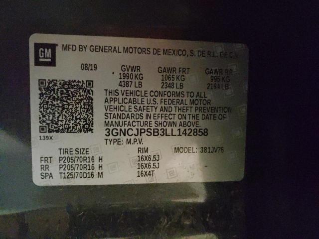 Photo 10 from auction – 2020 CHEVROLET TRAX 1LT with VIN 3GNCJPSB3LL142858