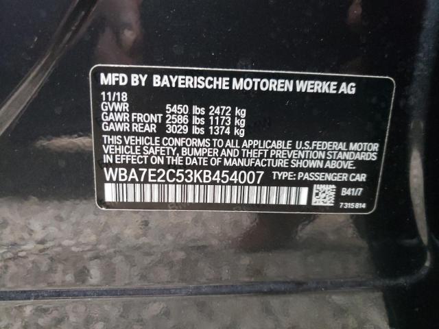 Photo 10 from auction – 2019 BMW 740 I with VIN WBA7E2C53KB454007
