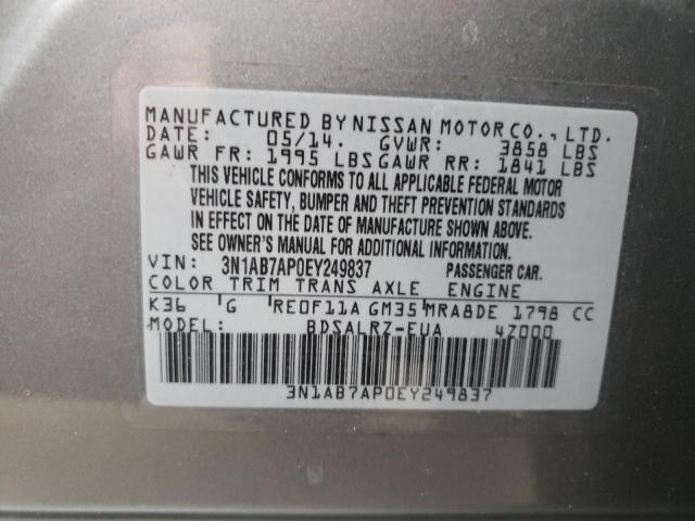 Photo 10 from auction – 2014 NISSAN SENTRA S with VIN 3N1AB7AP0EY249837