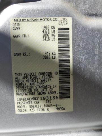 Photo 10 from auction – 2019 NISSAN ALTIMA SL with VIN 1N4BL4EV0KC193186