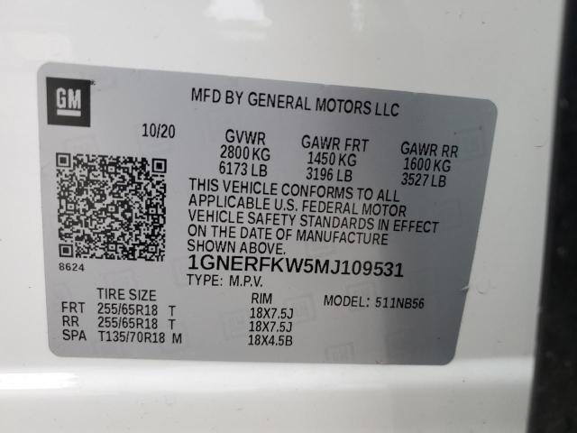 Photo 10 from auction – 2021 CHEVROLET TRAVERSE L with VIN 1GNERFKW5MJ109531