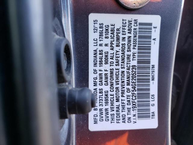 Photo 10 from auction – 2016 HONDA CIVIC LX with VIN 19XFC2F54GE205239