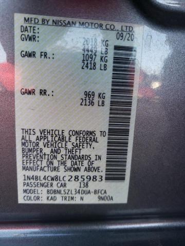 Photo 10 from auction – 2020 NISSAN ALTIMA SR with VIN 1N4BL4CW8LC285983