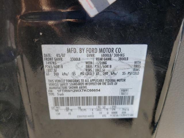 Photo 10 from auction – 2007 FORD F150 SUPER with VIN 1FTRW12WX7KC66654